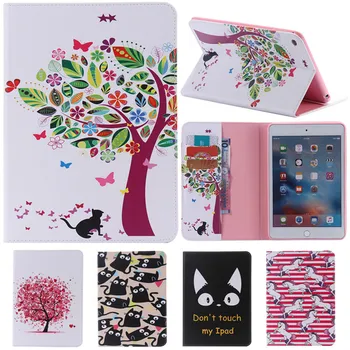 

For IPad Mini4 Cute Cartoon Cat Tree Flower Card Slot Stand Flip PU Leather Coque Case sFor Apple IPad Mini 4 Tablet Cover Cases