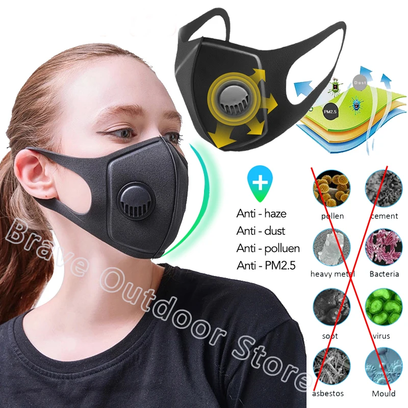 

Anti Dust Mask PM2.5 Black Mouth Mask Air Purifying Windproof Mouth-muffle Washable Masks Spongek Unisex Mouth Muffle
