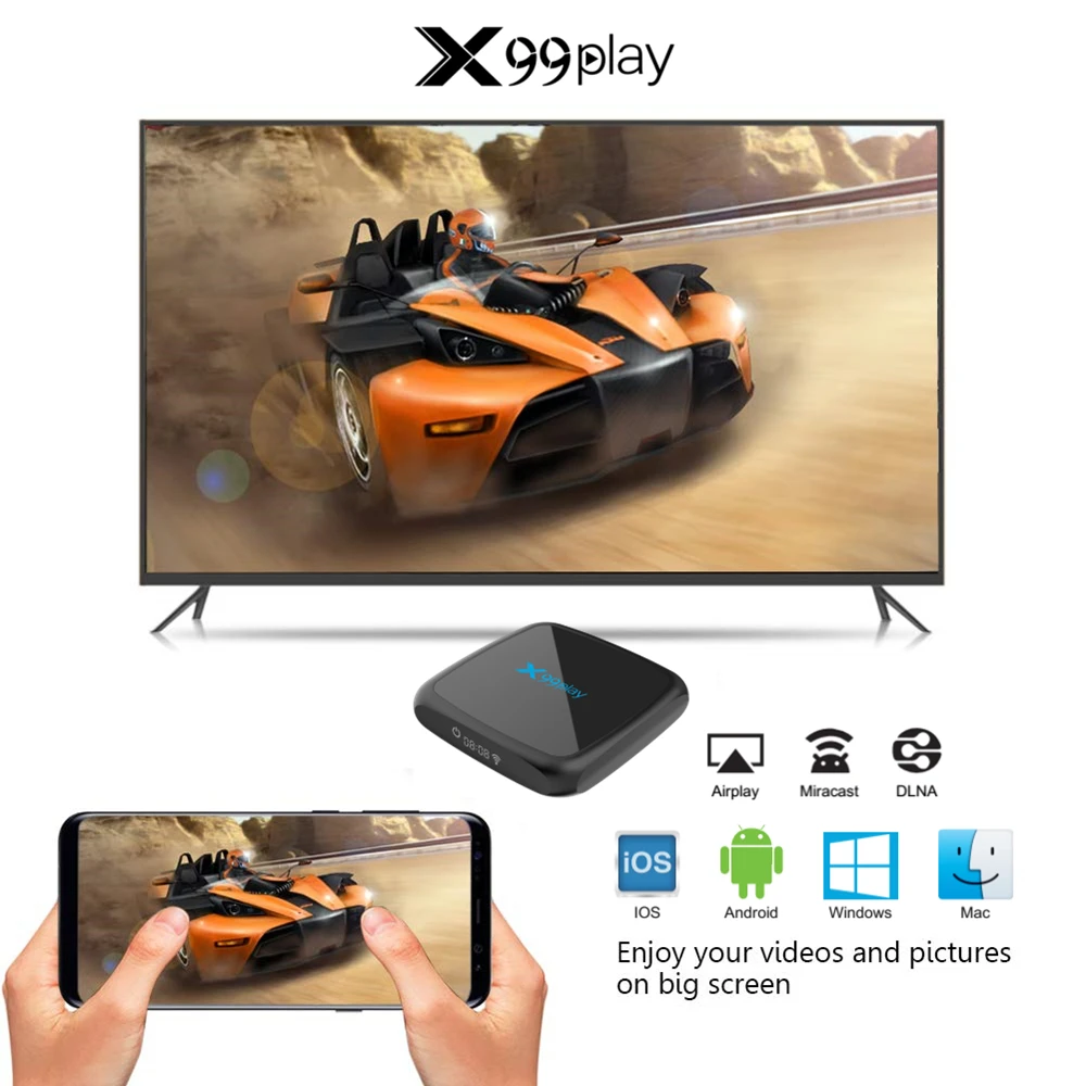 Смарт ТВ приставка X99 Play на Android 9 0 4 Гб ОЗУ 64 ПЗУ 2 и 5 ГГц Двойной Wi Fi 4K USB Netflix Youtube Google