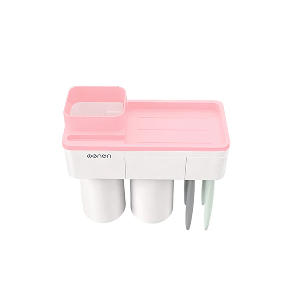 Pink With 2 Cups ECOCO настенный держатель зубной щетки Авто выдавливатель зубной пасты Зубная щетка с дозатором чашка для зубной пасты хранения аксессуары для ванной комнаты аксессуары для ванной держатель для зубных щеток - Цвет: Pink With 2 Cups