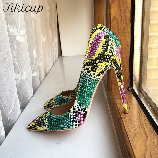Women's Snakeskin Print Pumps Fashion Sexy Pointed Toe Ankle - Temu