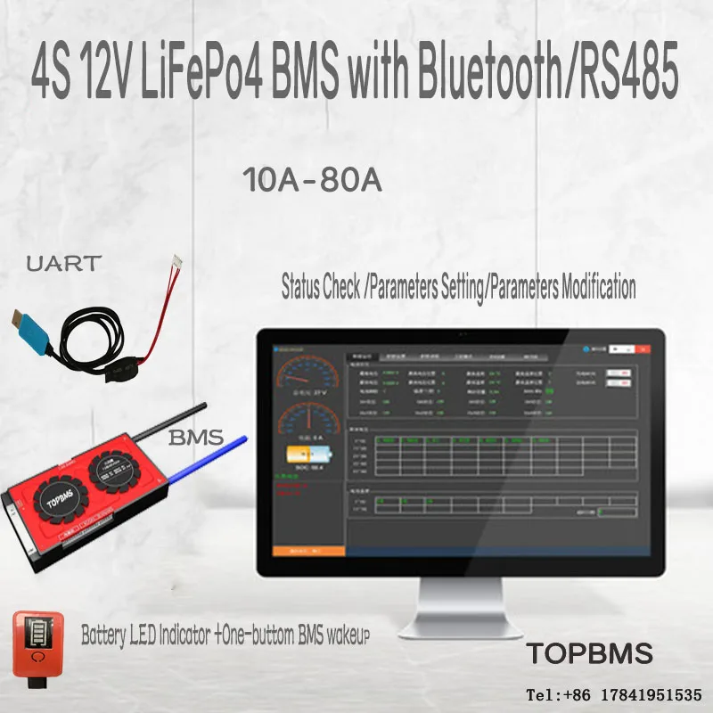LiFePo4 BMS 4S 12V 20A60A80A Bluetooth Phone APP RS485 CANbus NTC.