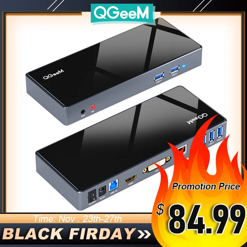 

QGeeM Docking Station USB C Hub for Macbook Pro Air Xiaomi Notebook Tablets Type C Hub HDMI VGA DVI RJ45 Aux USB Hub 3.0 Adapter
