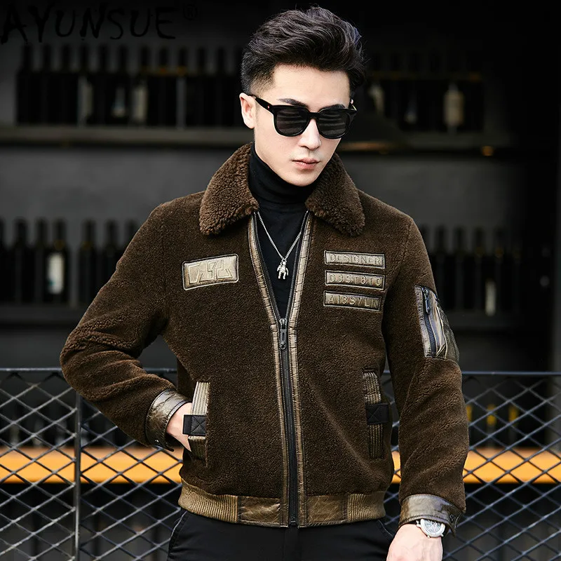 

AYUNSUE Sheep Shearing Real Fur Coat Men Winter Jacket 100% Wool Fur Coats Leather Jacket Men Clothes 2020 Overcoat YM192 KJ4961