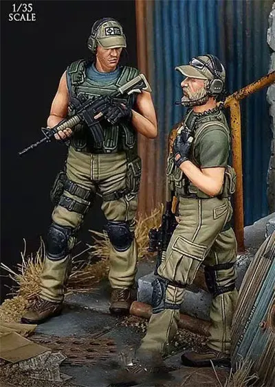 

1/35 Scale American Infantry 2 Soldiers Miniatures Scene Unpainted DIY Assembling Static Figure Resin Model Kits