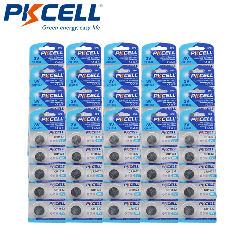 

100pcs PKCELL 3V CR1632 DL1632 ECR1632 3 Volt Button Coin Cell Battery for CMOS watch toy x5 *20pack