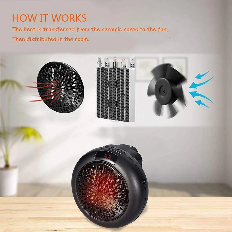 Heater Fan Plug in 900W Mini Personal Space with Hot &amp Natural Wind LED Display for Home Office Camper E | Бытовая техника