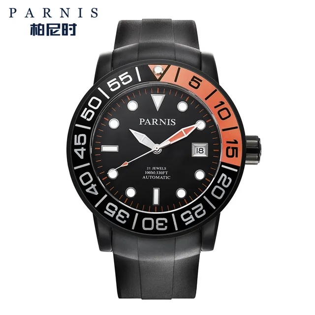 PARNIS, повседневные автоматические мужские часы, Relojes Hombre,, сапфировое стекло, резина, светящиеся, авто-дата, механические часы, мужские часы - Цвет: 5