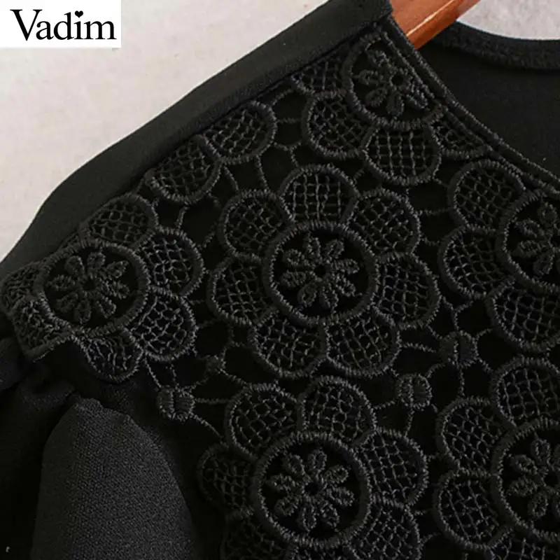 Женское элегантное платье vadim с вышивкой, кружевное мини-платье с коротким рукавом, женские повседневные черные платья, стильные однотонные платья vestidos mujer QC994
