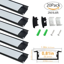 20 шт 6 футов/2 м черный 23,5x10,8 мм u-образный светодиодный алюминиевый профиль комплект для светодиодных полос света установки диффузор