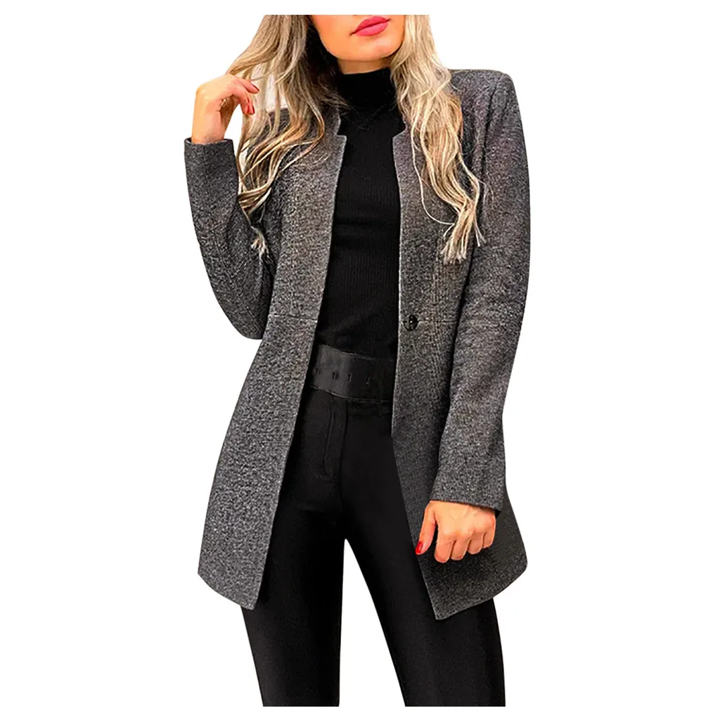 Chaquetas mujer женский однотонный OL стиль длинный рукав элегантный тонкий костюм шерстяное пальто куртка veste femme зима осень плюс размер