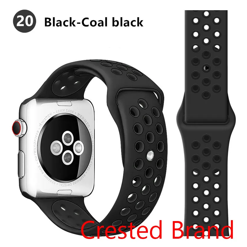 Ремешок для Apple watch 5 4 3 2 1 44 мм/40 мм iWatch 42 мм/38 мм дышащий спортивный силиконовый браслет для часов - Цвет ремешка: black coal black 20