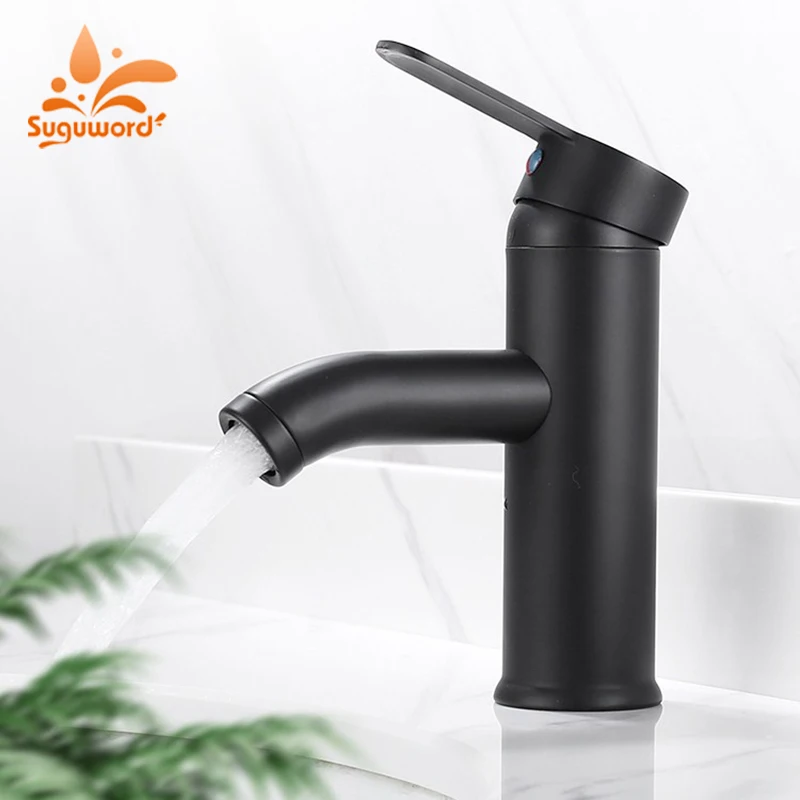 Matte Black Bathroom Basin Faucet Hot and Cold Water Mixer Tap Deck Mounted Single Hole Nrdic Style basin faucet bathroom faucet