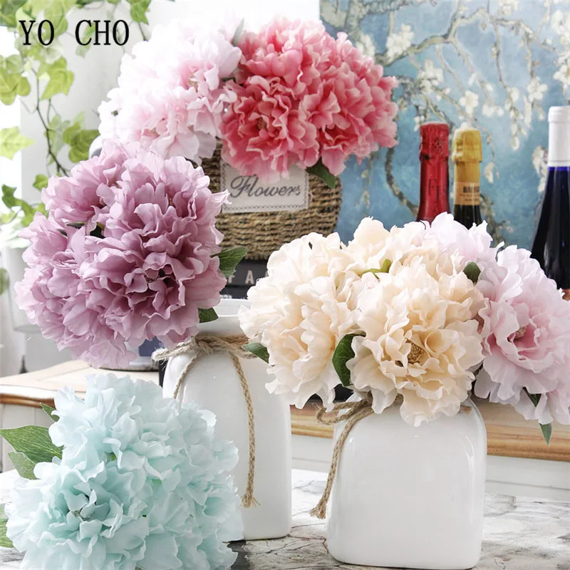 

YO CHO Artificial Flower Wedding Bouquet Bridesmaid Nosegay Silk Peony 5 Heads Posy Bouquet Office Home Decor Flower Arrangement