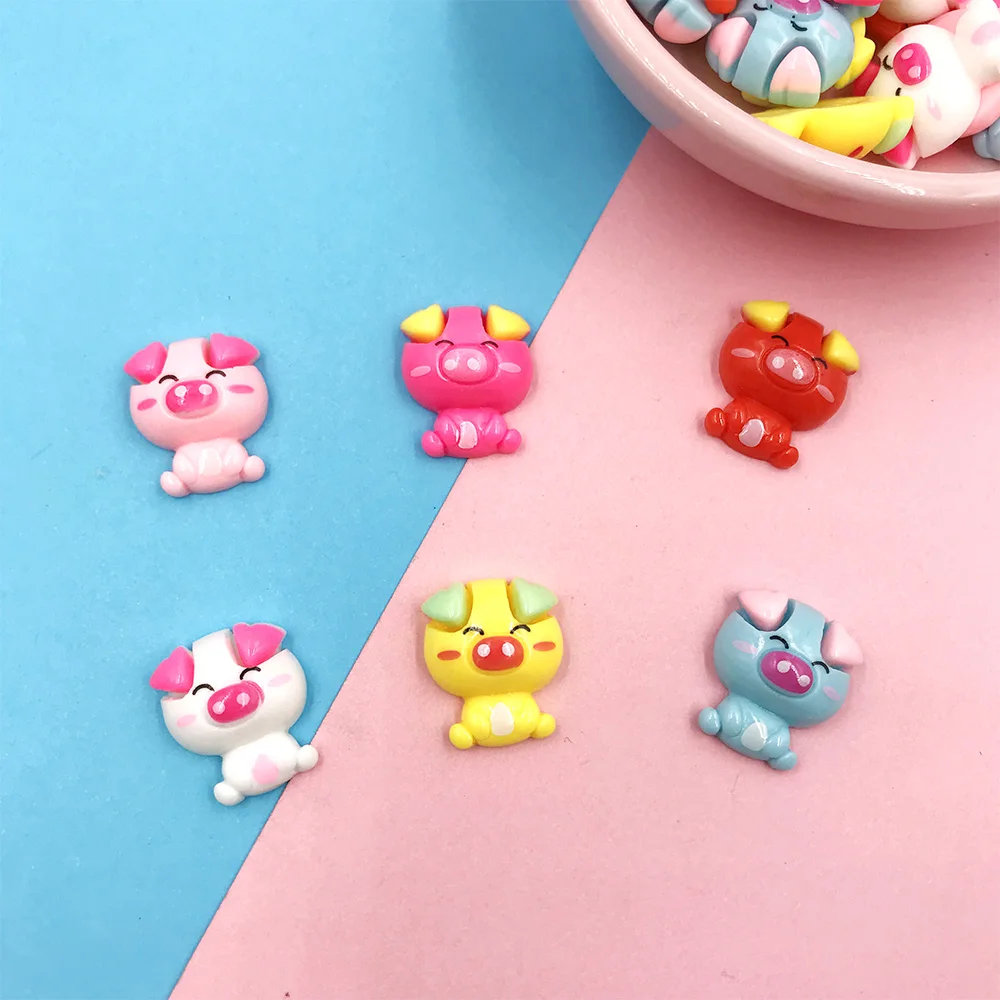 mixed color 50 шт. Kawaii свинья смола кабошон мультфильм Животные плоские пластмассовые кабошоновые украшения пробки для бутылок DIY Скрапбукинг 17*14 мм - Цвет: mixed color