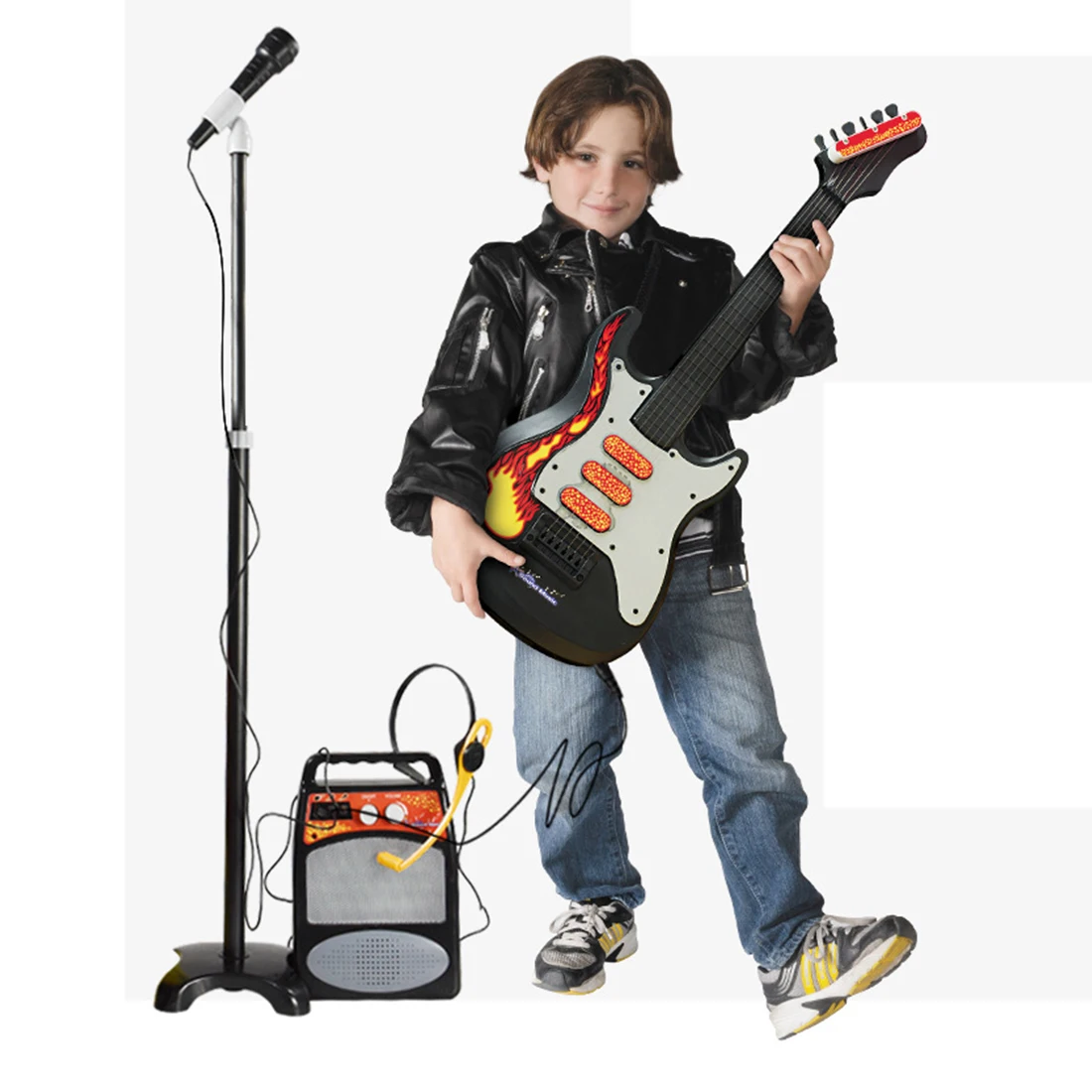 3 шт детский набор для моделирования гитары, музыкальные инструменты, игрушка с подставкой, микрофоном и динамиком