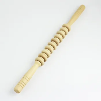 

43*4CM 20 Wheels Natural Wood Relaxation Rolling Stick Release Myofascial Sooth Soire Muscles Aches And Pains massage Tool