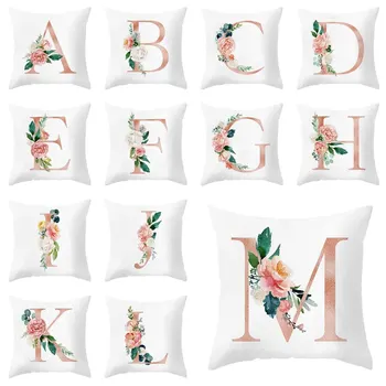 

2pc 45x45cm Pillow Case Alphabet Floral Print For Kids Room Letter Pillow English Alphabet Flower Throw Pillow New