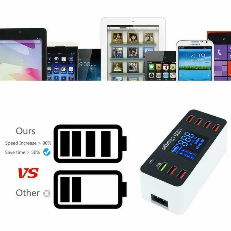 8 многопортовый USB зарядное устройство для телефона Быстрый ЖК-светодиодный адаптер для настольной док-станции