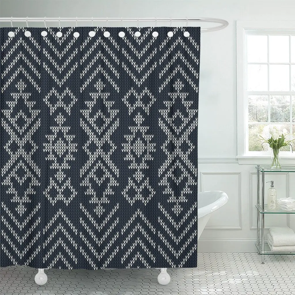 Pattern Abstract Tribal Aztec Geometry Knit Fairisle Argyle Sweater Bathroom Curtain Waterproof Polyester Fabric 60 x 72 inches | Дом и сад