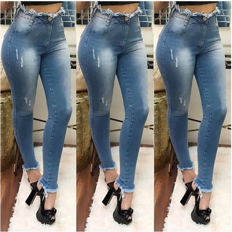 Женские узкие джинсы с бахромой, Модные узкие брюки с высокой талией, брюки-карандаш, сексуальные уличные джинсы для женщин