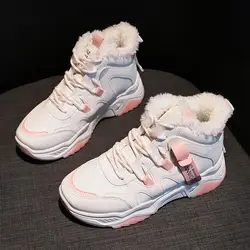 Обувь для бега; коллекция 2019 года; зимняя теплая хлопковая Обувь На Шнуровке; нескользящие уличные зимние ботинки; Цвет белый; брендовые