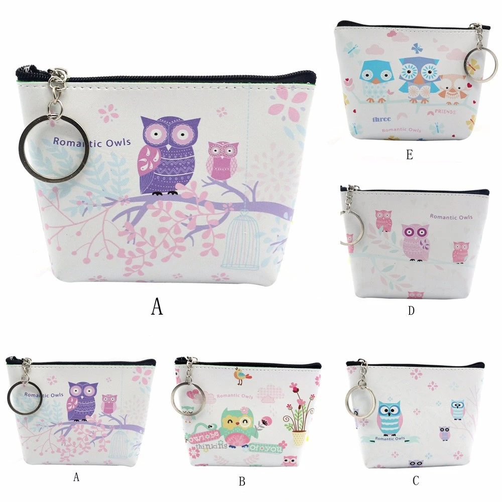 1pcs Cute Simple Retro Owl Printing Short Coin Purse Zipper Zero Wallet Child Girl Boy Women Purse Lady Bag Key Packet 818