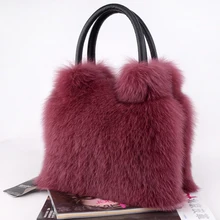  Women Real Fox Fur Bag Ladies Hand Tote Crossbody Bags for Genuine Leather Design Shoulder Bag Cowhide Fashion Ladies Handbags 