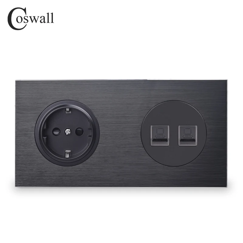 Алюминиевая металлическая панель Coswall черная Фотосессия + 2 Gang CAT5E RJ45 компьютерный