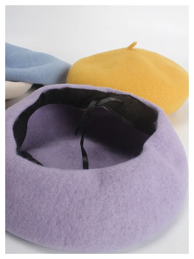 Женские осенне-зимние береты, шляпа в стиле художника, женская шапка из шерсти, винтажные береты, одноцветная шапка, женская шапка, теплый берет для прогулок