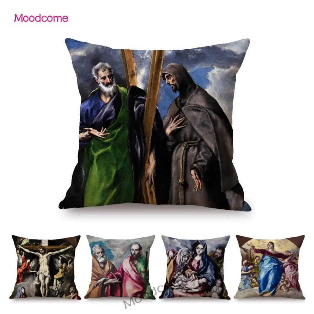 Madonna Maria Jesus Cotton Linen Christmas Eve Pillow Case Decor Cushion Cover