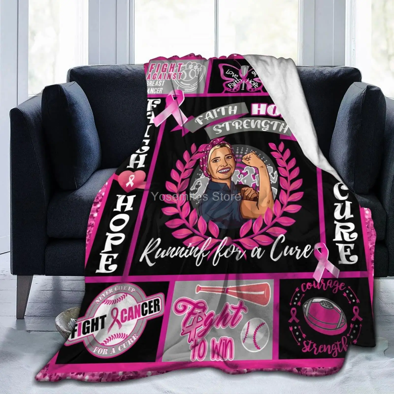 Breast Cancer Soft Throw Blanket for Women Men Kid Lightweight Fleece