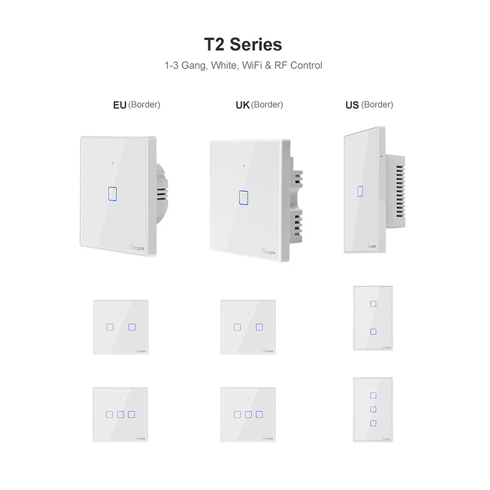 SONOFF T2EU TX Smart Wifi Wall Touch Switch With Border Smart Home 1/2/3 Gang 433 RF/Voice/APP/Touch Control Work With Alexa