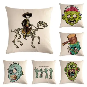 

Cute The Zombie Cushion Cover Halloween Car Decorative Cotton Linen Square Pillowcase Sofa Home Decor Throw Pillow Cover