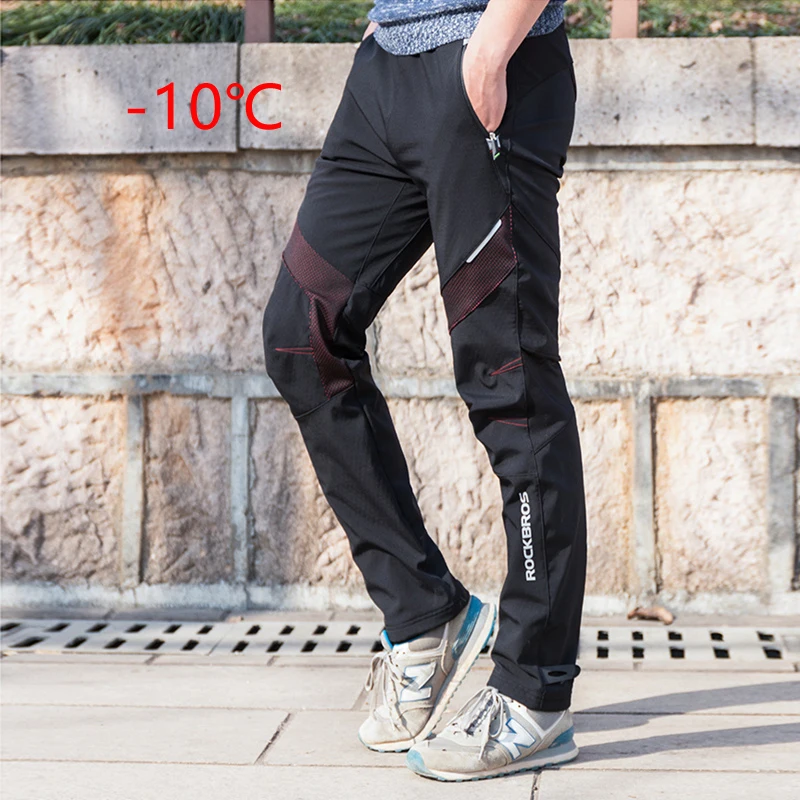 

2019ROCKBROS Winter Cycling Pants Men Fleece Sport Reflective Trousers Keep Warm Thermal Bicycle Bike Pants Running Clothing