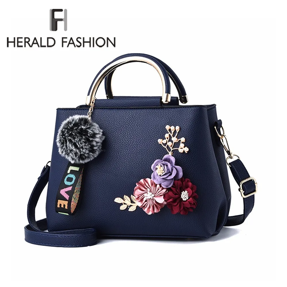 Herald Fashion Женская сумка с меховым помпоном качественная кожаная женская через