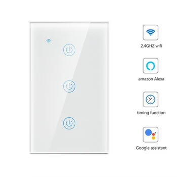 

Smart Touch WiFi Wall Switch Light Switch US Wireless Voice Control Remote Support Alexa Google Home Tuya Smartlife APP