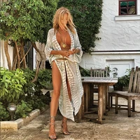 2021 Chiffon Cardigan for Women Duster Plus Open Front Knot Decoration Sheer Long Maxi Kimono Summer Striped Printed Robe Blouse 1
