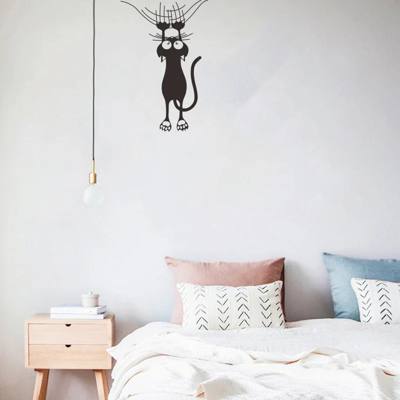 Cartoon Cat Climbing Wall Edge sticker Home Decor For Kids Rooms Mural Art Decals Animals Door Stickers Wallpaper | Дом и сад