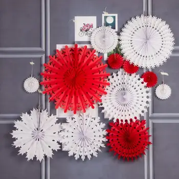 

Set of 12 Snowflake Paper Fan Rosette Tissue Pinwheels Paper Fan Hanging Paper Flowers Birthday Wedding Party Cake Space Decor