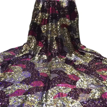 

Unique Design African Sequins Net Lace Fabric High Quality 2019 Nigeria Indian Embroidery Guipure Mesh Sequined Lace HJ2720-1