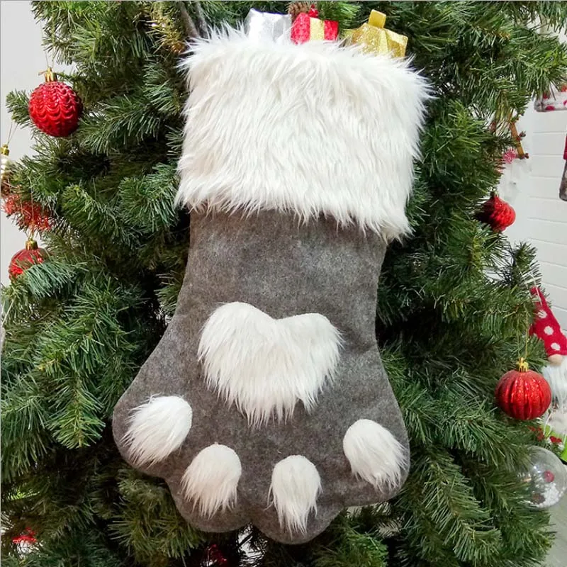 Рождественские чулки для домашних животных, детский Подарочный мешок, Чулки с кошкой, собачкой и лапой, рождественские чулки, Подарочный пакет, рождественские украшения - Цвет: gray