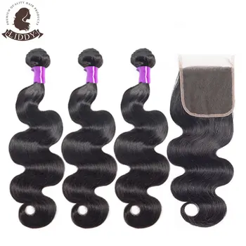 

Liddy Body Wave Bundles With Closure Malaysian Hair 3 Bundles With Closure 100% Human Hair Natural Color Non-remy Hair Extension