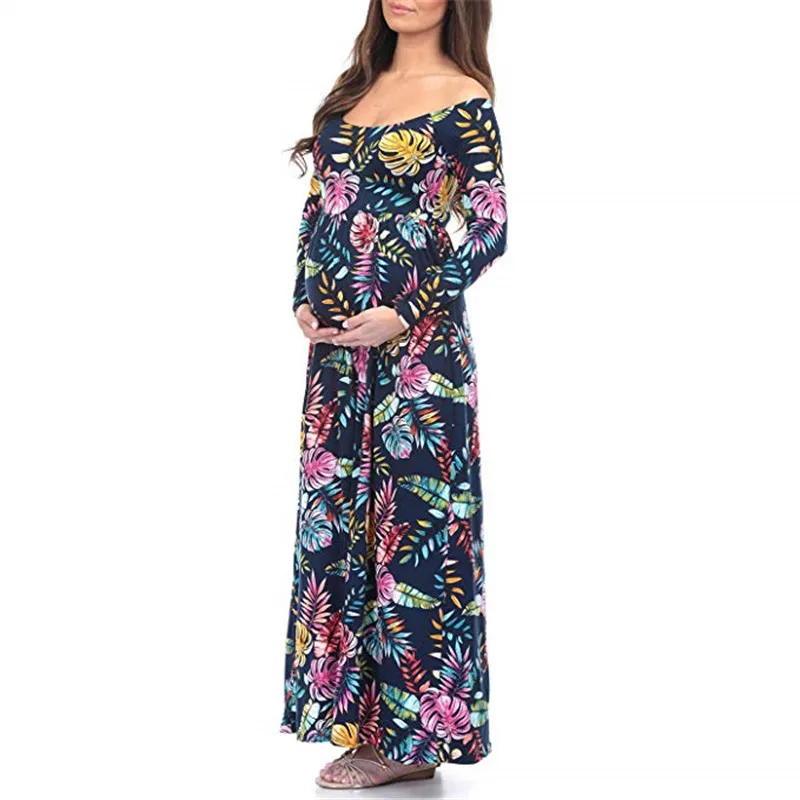 Fashion Maternity Shoot Dress Floral Print Maternity Gown Photo Prop Long Pregnancy Dress Photography Clothes For Pregnant Women (30)