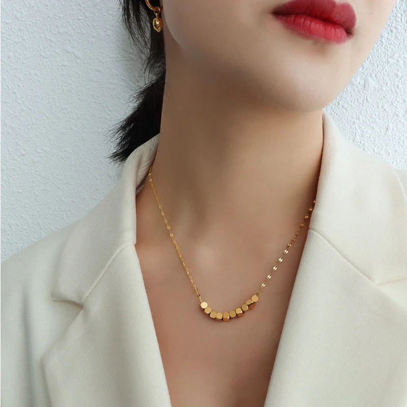 GHIDBK Fashion New Designer Gold Color Geomatric Necklace For Women Trendy Titanium Steel Cube Necklaces Minimalist Ins Style