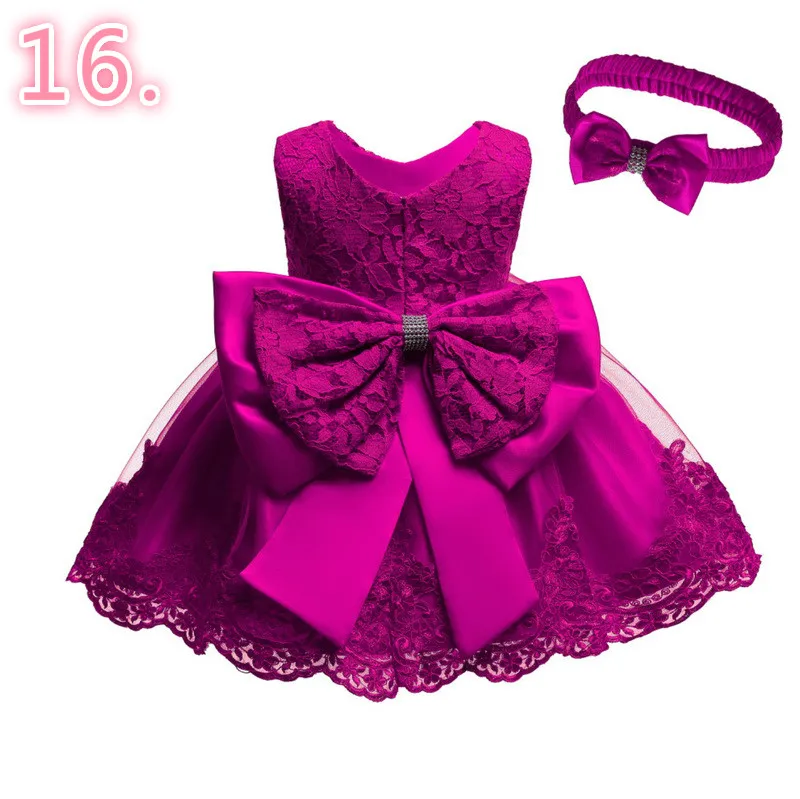 Платье для малышей; кружевное платье на крестины; повязка на голову для новорожденных; детский праздничный костюм принцессы на День рождения; E8348 - Цвет: 16