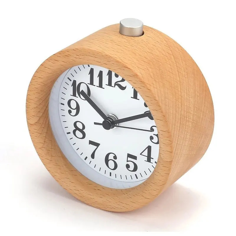 

Wooden Clock New Modern Wood Desk Alarm Clock Table Decor Handmade Classic Small Round Wood Silent Clock Desk Lamp for Home