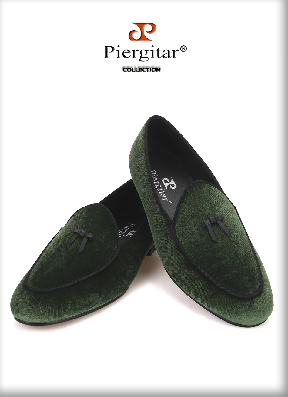 Piergitar/мужские бархатные туфли зеленого цвета с кожаным галстуком и красной подошвой ручной работы; мужские лоферы размера плюс; мужские туфли для курения