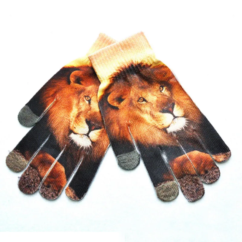 Новинка 1 пара унисекс повседневные теплые 3D принты вязаные сенсорные перчатки мужские Сенсорный экран для женщин перчатки зимние цифровые картины Смешные перчатки