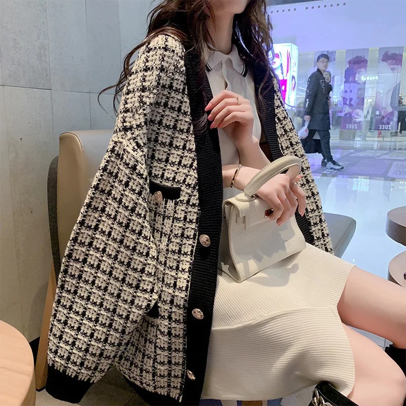 Skup Elegancki dekolt w serek dziergany sweter panie jesień zima dzianiny swetry koreański styl kobiety chusta swetry rozpinane swetry damskie invierno 2019